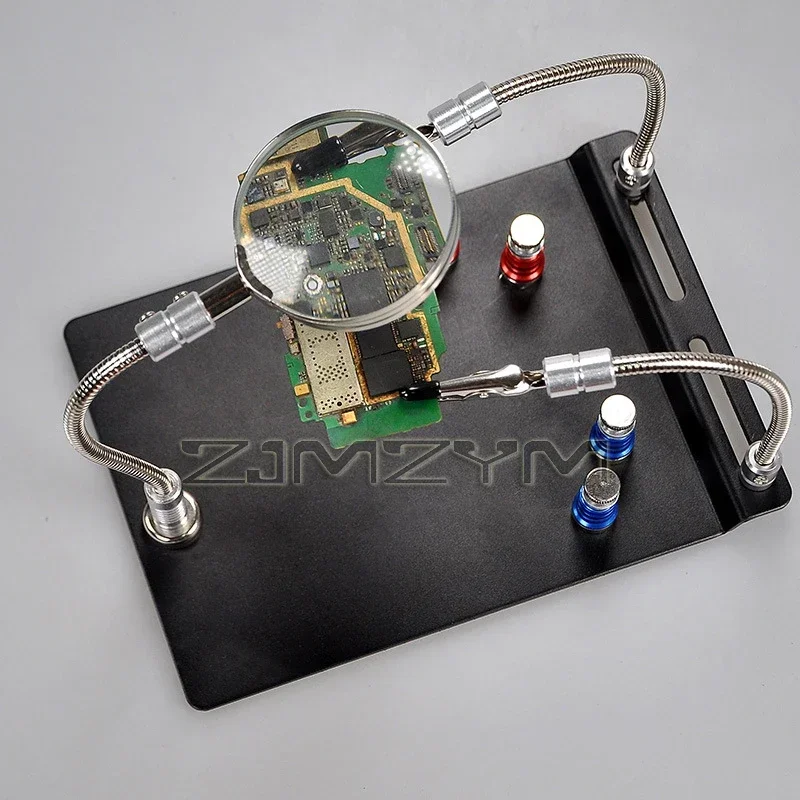 Magnetic PCB Board Fixed Clip Flexible Metal Arms Helping Hands Welding Workshop Station Helping Desktop Magnifier Soldering