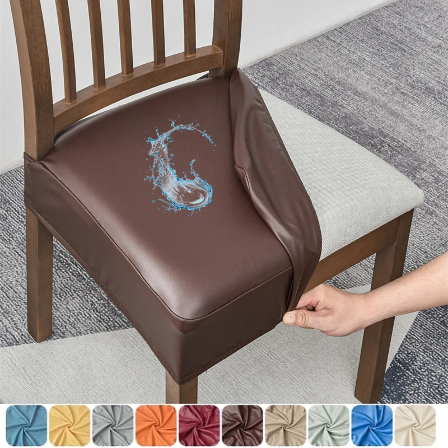 Stylish, Durable and Waterproof PU Leather Stretchable Dining Chair Cover - Easy to Install Slipcover for Upholstered Seat Cushi