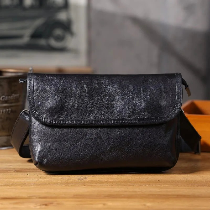 SHIYUN Genuine Leather Men's Shoulder Bag, Crossbody Bags Simple Cowhide Bag,Vegetable-tanned Top Layer Leather Fashion Casual