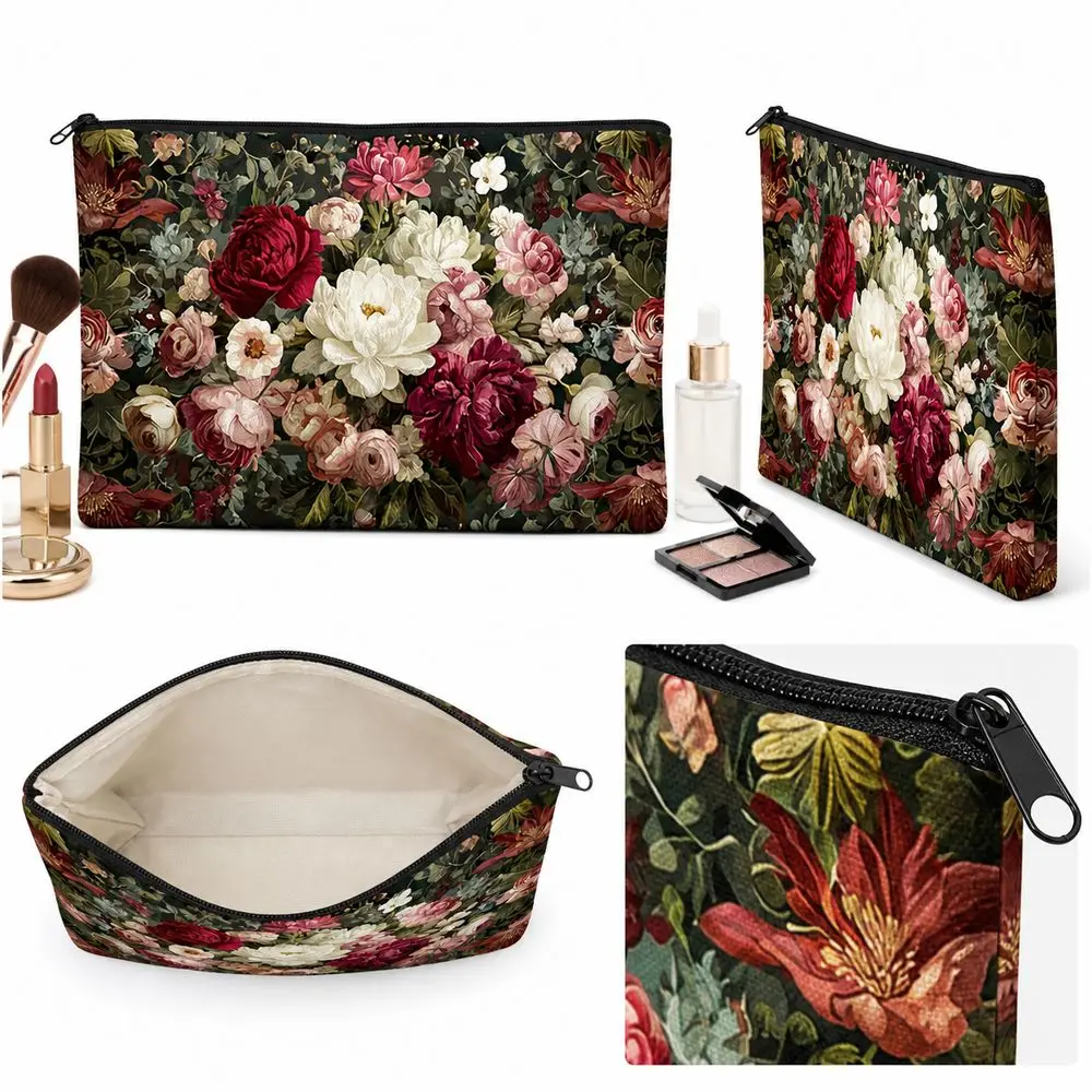 Zipper Closure Makeup Bag Portable Rectangular Shape Cosmetic Bag Printed Pattern Wide Storage Space Toiletry Bag