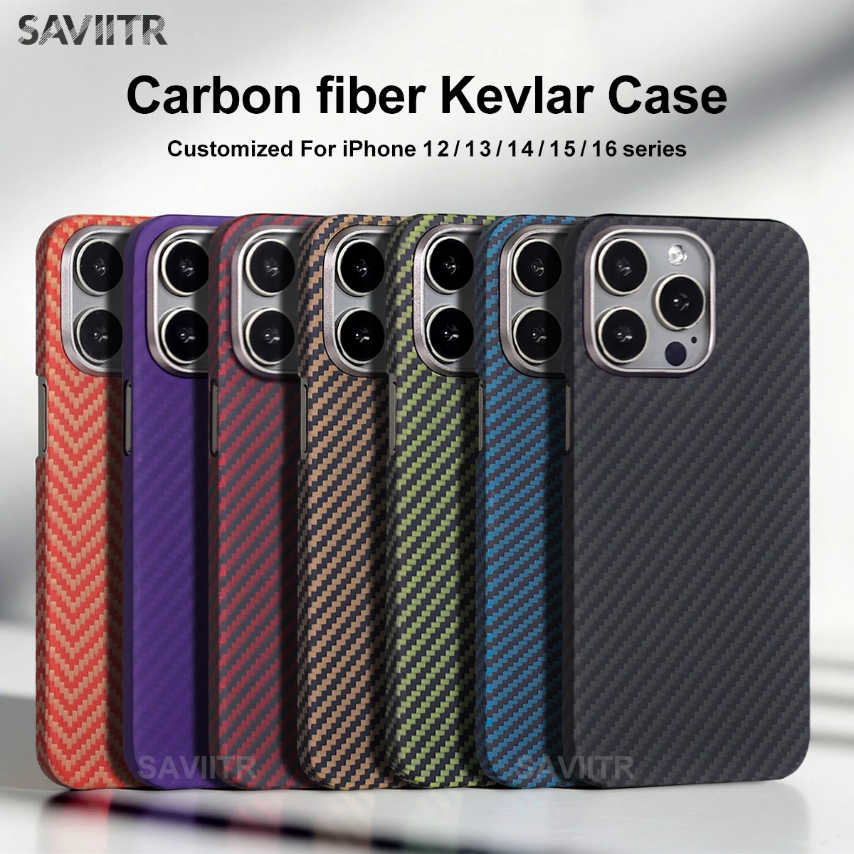 SAVIITR Magnetic Aramid Fiber Phone Case for iPhone 16 Pro Max/15 Pro Max Real Carbon Fiber Cover for iPhone 12/13/14/15 Case