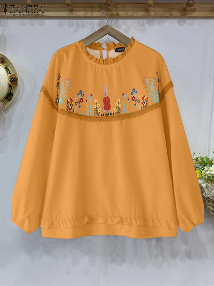 

ZANZEA Women Blouses Vintage Floral Printed Tops Summer Spring O Neck Long Sleeve Blusas 2025 Oversized Casual Tunics