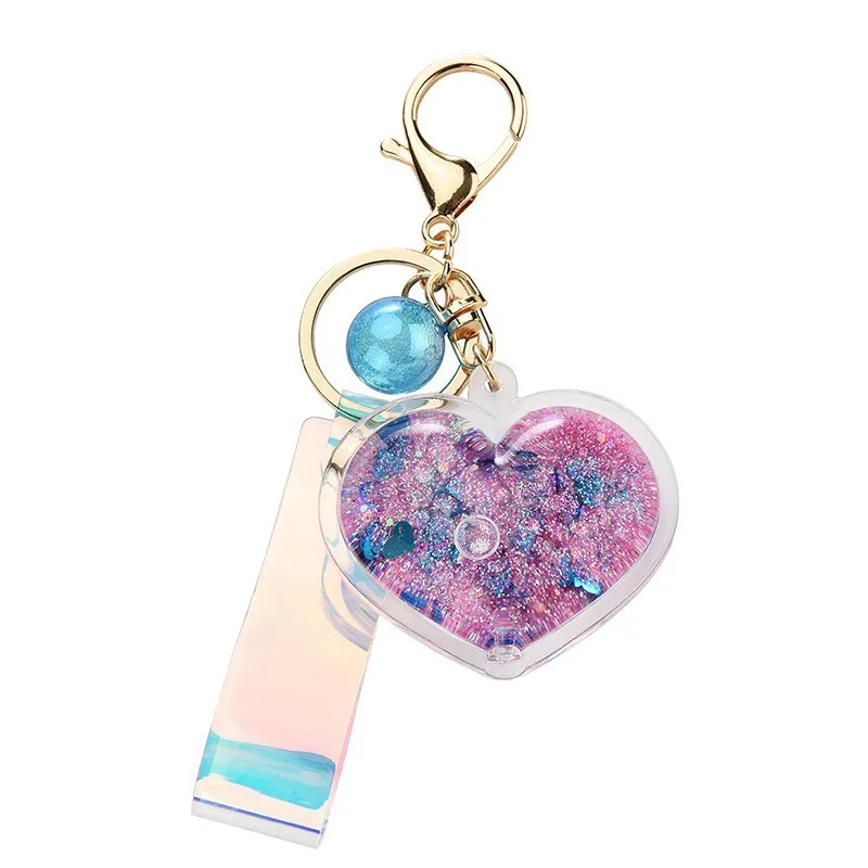 Creative oil quicksand heart keychain fashion trendy bag small pendant exquisite cute couple gift