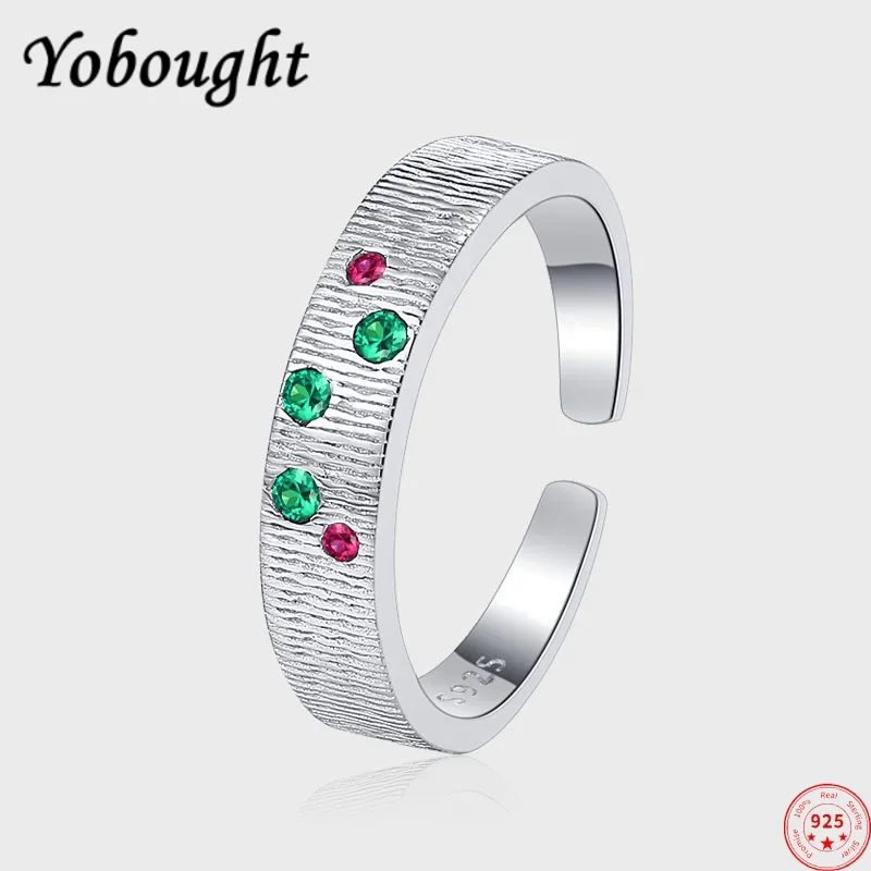 

S925 sterling silver rings for Women New Fashion ancient stripe texture inlay colored zircon punk jewelry lover gift