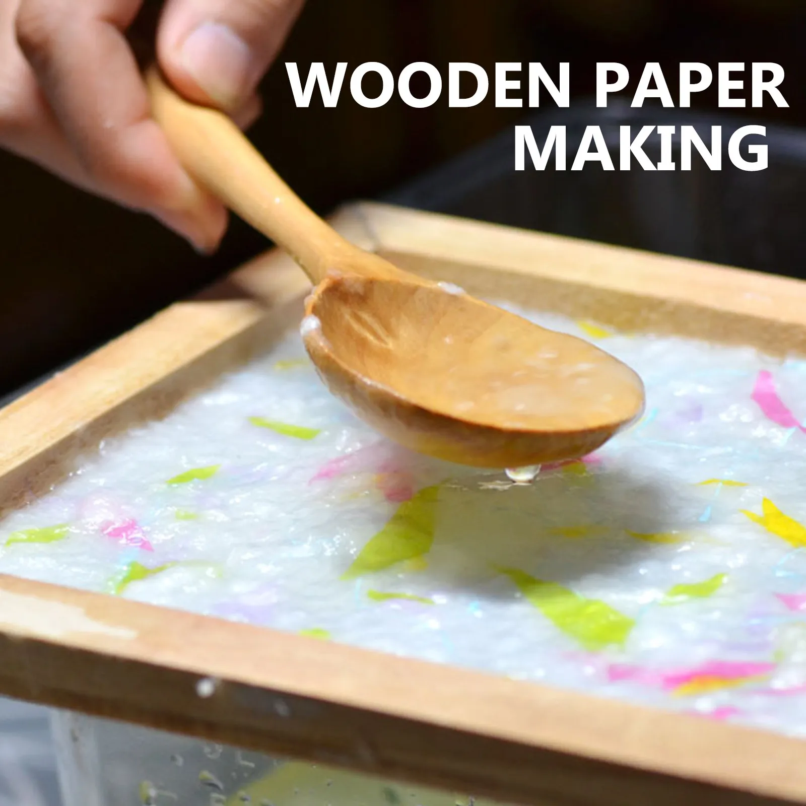 1Set Wooden Paper Making Mold with Hammer Base Plate DIY Paper Craft Frame for Students Handicraft Project Educational Tool