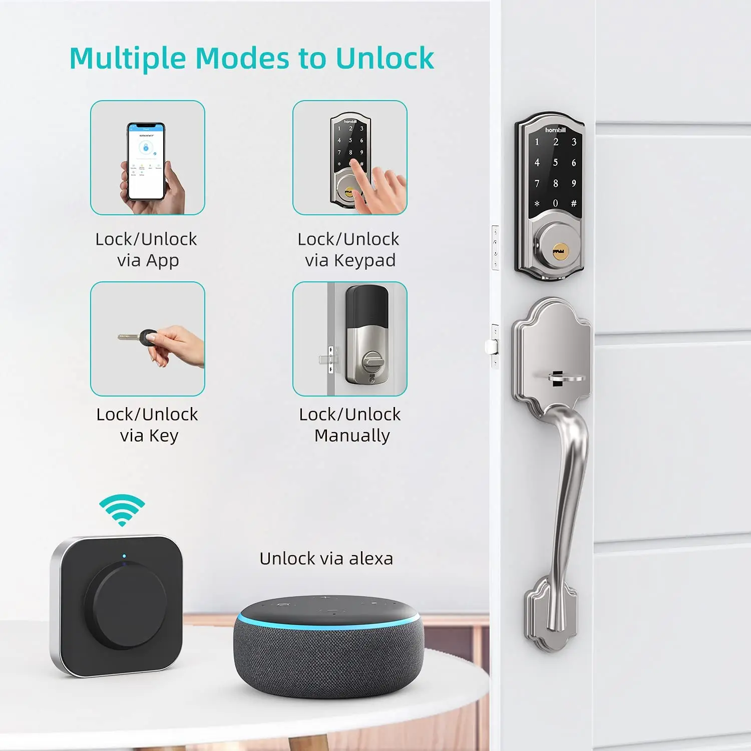 Imagem -04 - Hornbill Wifi Eletrônico Fechadura da Porta Inteligente com g2 Gateway Controle Remoto Keyless Entry Front Door Locks Bluetooth para Casa Segura