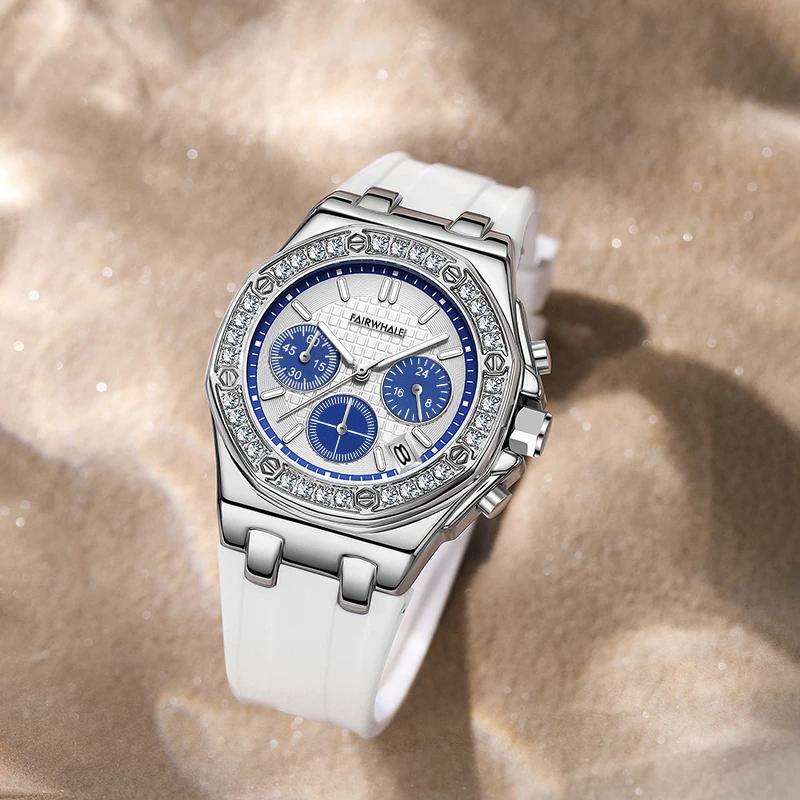 Mark Fairwhale 3590 Women's Exquisite Diamond Set Design Watch Multi Functional Automatic Date Chronograph Fashion Quartz Watch