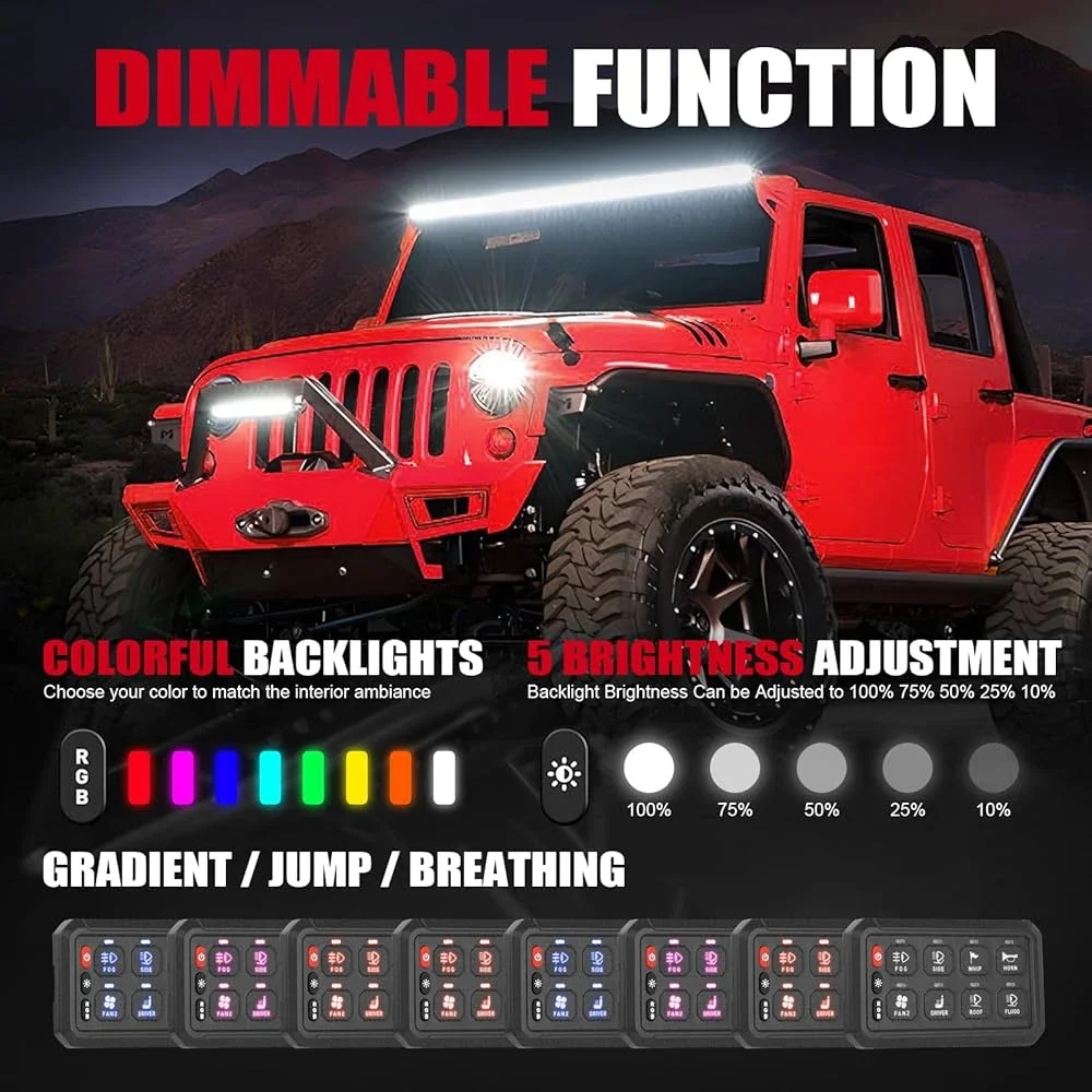 Wireless RGB 8 Gang Switch Panel 12 v 24 v led  light control box for jeep wrangler central pillar Off Road Truck UTV ATV Boat