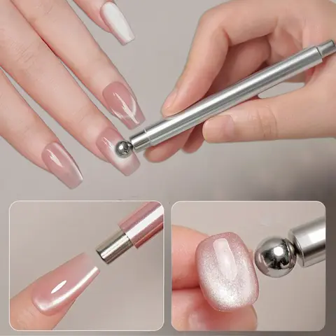 Magnetyczne patyczki do paznokci z podwójną końcówką w kształcie kija, z magnetyczną kulką, silny magnes do paznokci, pisak magnetyczny do malowania żelu, narzędzie do manicure.