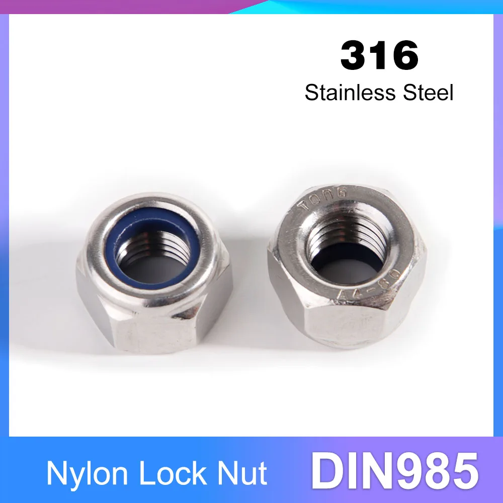 A4-80 316 Stainless Steel Nylon Lock Nut M3 M4 M5 M6 M8 M10 M12 M14 M16 M20 M22 M24 M30 Hex Nylon Insert Self-locking Nut DIN985