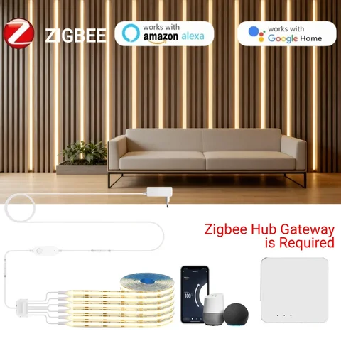 Bande lumineuse LED COB intelligente Zigbee, 2 à 6 pièces, éclairage intégré, fonctionne avec la passerelle Zigbee Hub, Alexa Google Home APP, commande vocale