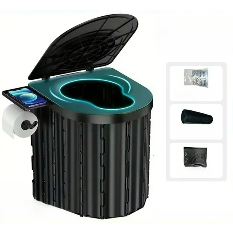 

1Pcs Camping Toilet Portable Toilet for Adults Portable Travel Folding Toilet with Lid and Paper Holder Compact Potty forCar