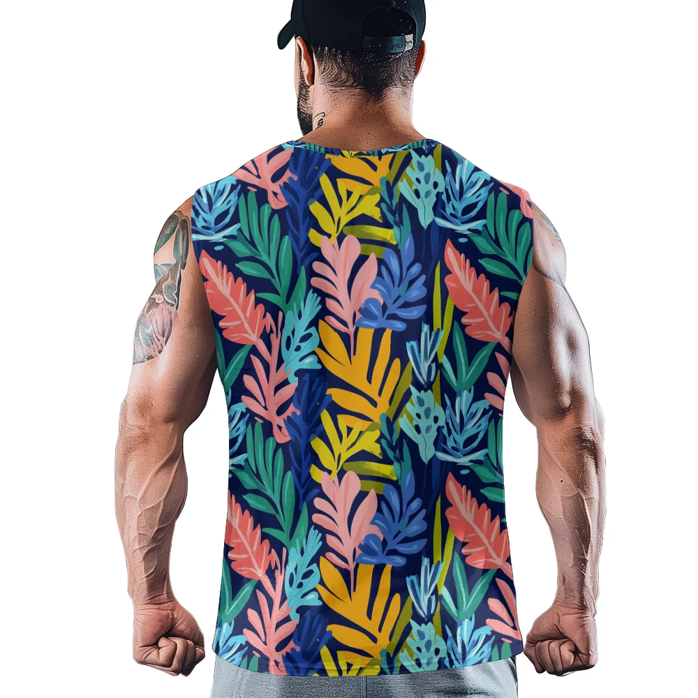 Multicolor Tropical Palmscape Men Tank Top Sleeveless Color Beachwear Breathable Training Fit Vest Muscle Fitness Clothing
