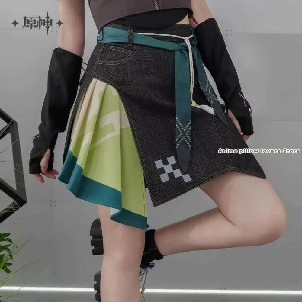 

Mihoyo Original Official Genshin Impact Kinich Theme Impression Lrregular Patchwork Denim Short Skirt Cosplay