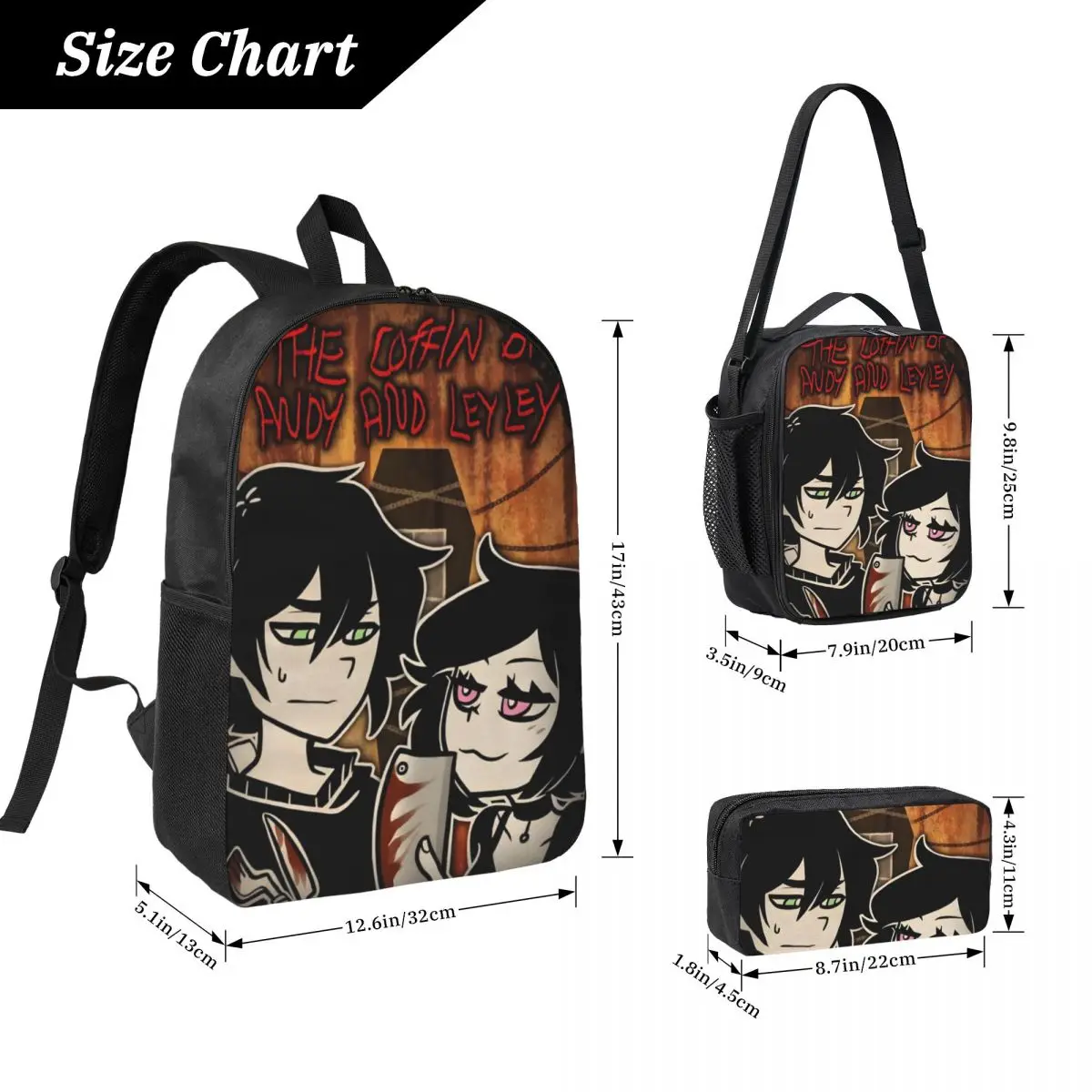 Ashley And Andrew The Coffin Of Andy And Leyley Backpack Student Boy Girl BookBag School Bag 3ps Insulated Lunch Bag Pencil Case
