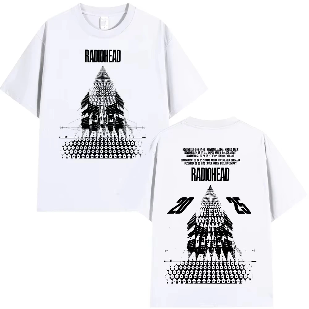 راديوهيد العودة إلى الطريق جولة أوروبية 2025 تي شيرت موضة روك باند تي شيرت الرجال النساء القطن المتضخم تي شيرت الشارع الشهير #2