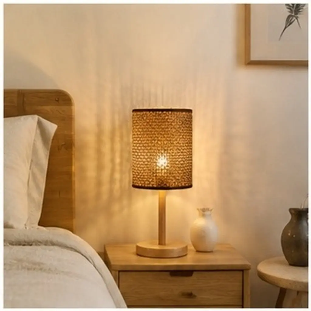 Rattan Lamp Shade for Table Lamp E14 E27 Base Natural Woven Drum Style Rustic Lighting Decor Warm Ambient Light Home Office