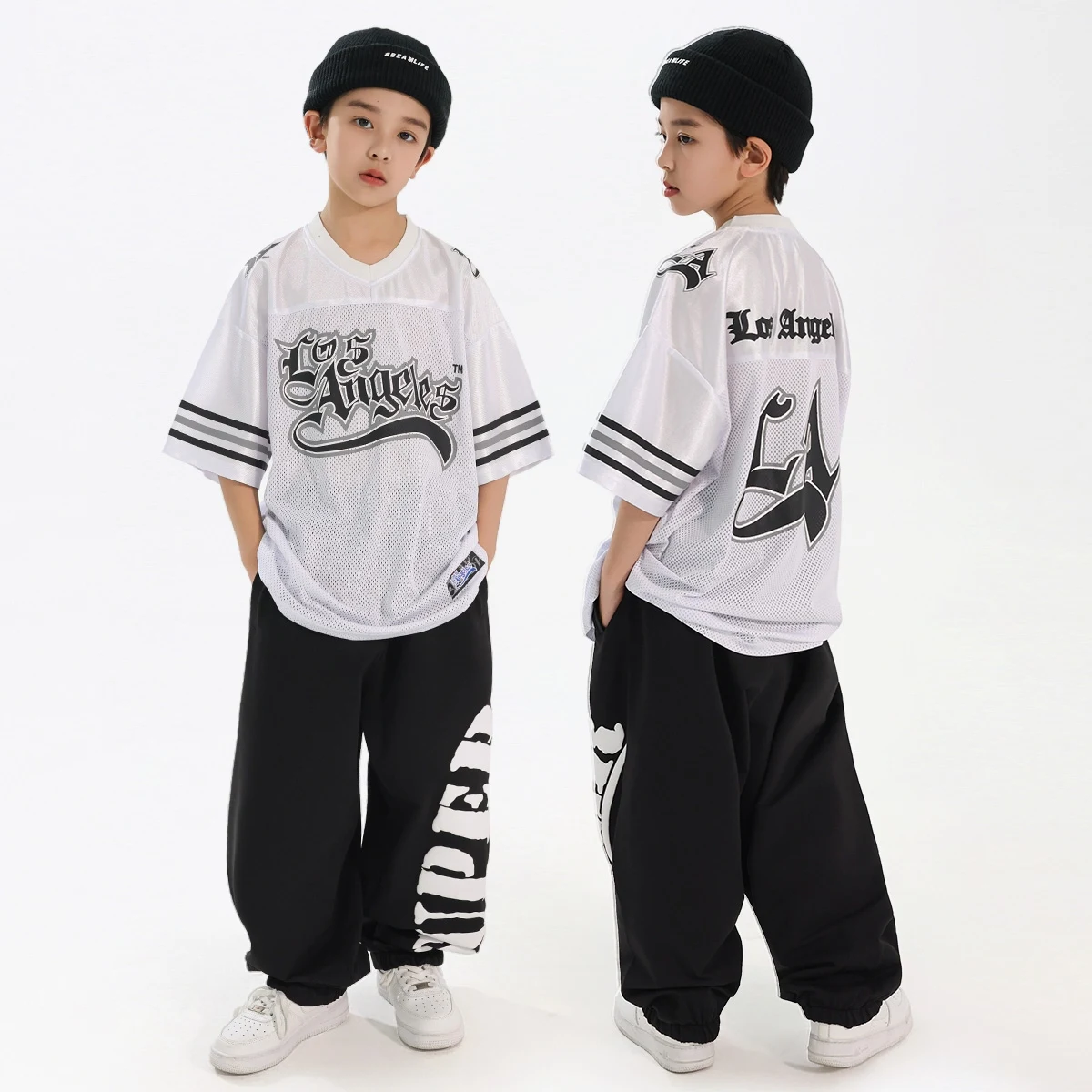 ชุดฮิปฮอปสำหรับเต้นรำ เสื้อแขนสั้นทรงหลวมสไตล์สตรีทแวร์สำหรับเด็กผู้ชายและเด็กผู้หญิง ชุดฝึกซ้อมแจ๊สแดนซ์ ชุดออกกำลังกายแบบสปอร์ต BL16380