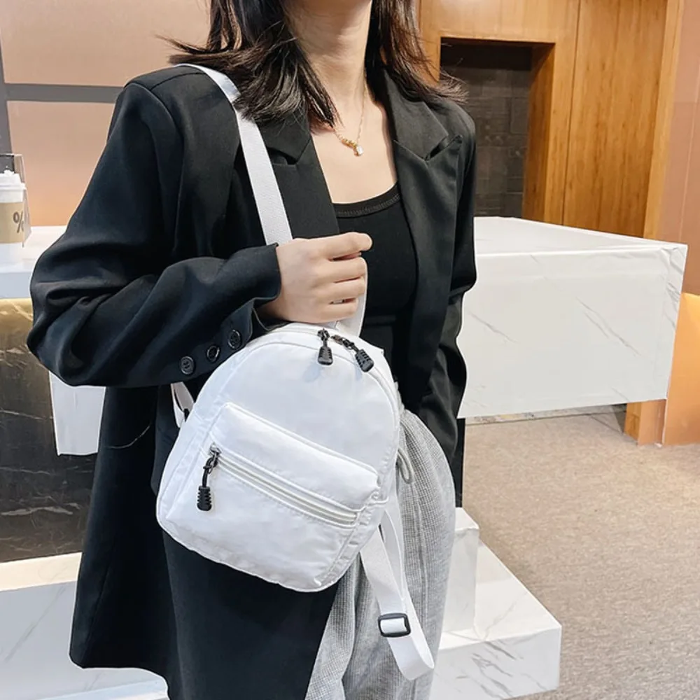 حقيبة ظهر نسائية صغيرة قطعة واحدة، حقيبة مدرسية صغيرة عصرية من النايلون، حقيبة ظهر كاجوال بيضاء للفتيات المراهقات، حقيبة نسائية عصرية #4