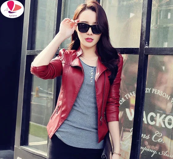 2024 Women Leather Jacket Solid Color Black Wine Red Classical Female Leather Coat Outwear Autumn Jackets