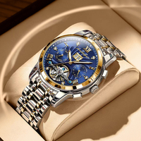 POEDAGAR Brand New Luxury Tourbillon Mechanical Watch for Men Stainless Steel Waterproof Luminous Calendar Fashion Mens Watches