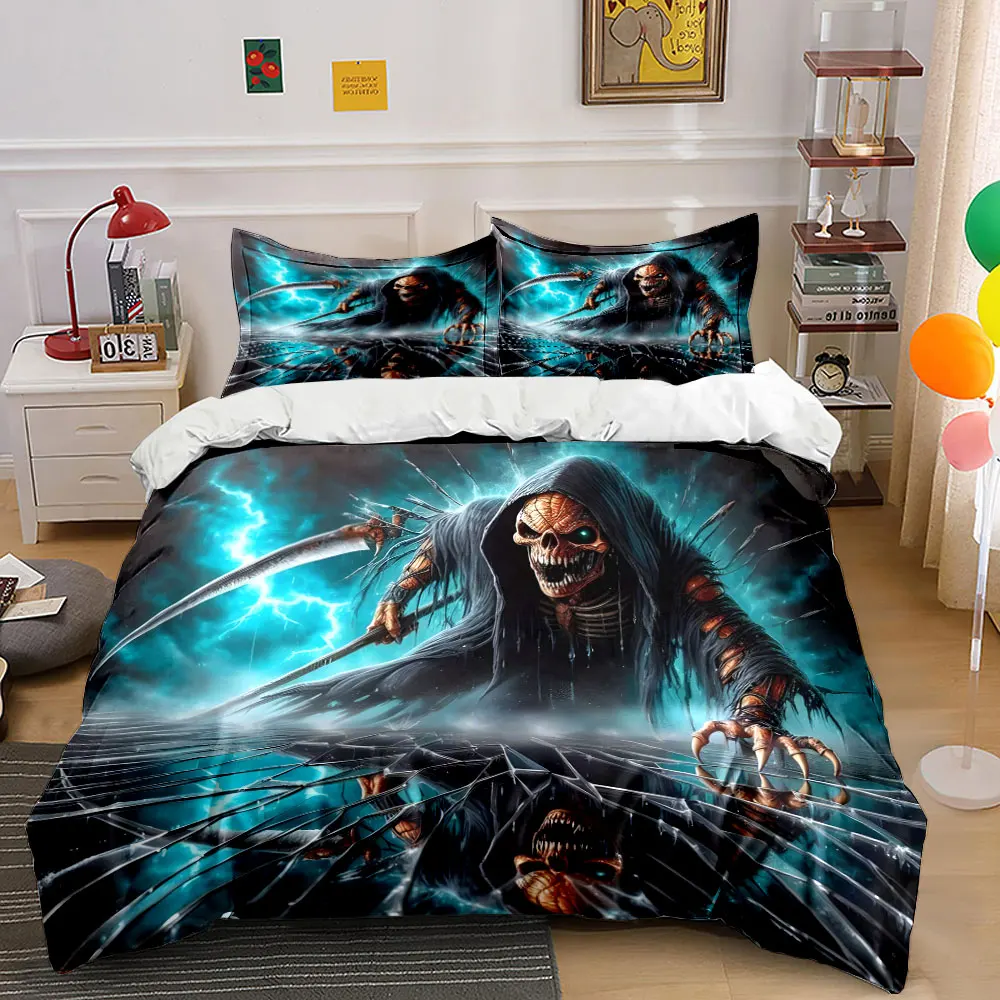 Grim Reaper Shrouded in Lightning Print Bedding set 3PC 1 duvet cover 2 pillowcases adult and children bedding set Luxury