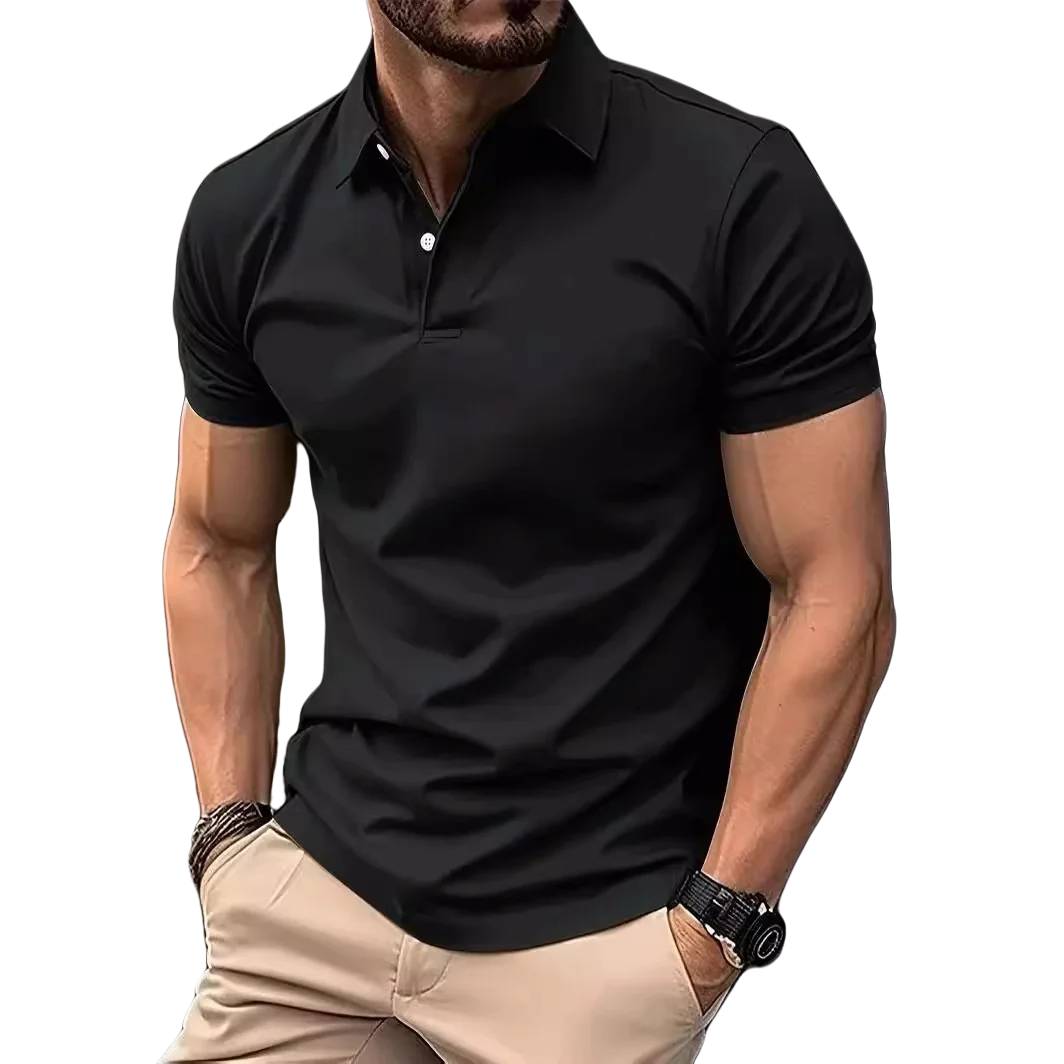 Herren Freizeit-Oberteile Einfarbiges Kurzarm-T-Shirt mit Knopfleiste Doppelseitiges Piqué Atmungsaktives Poloshirt für Männer