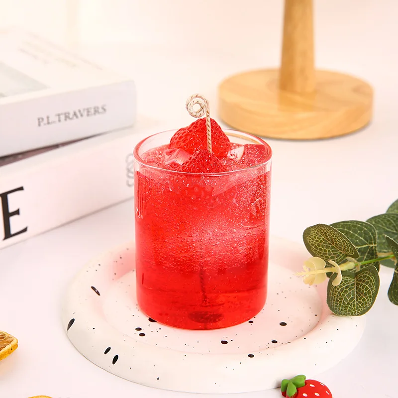 Handmade Strawberry Ice Cube Glass Jelly Wax. Simulated Drink Scented Candle. Summer Red Fresh Jelly Cup Wax