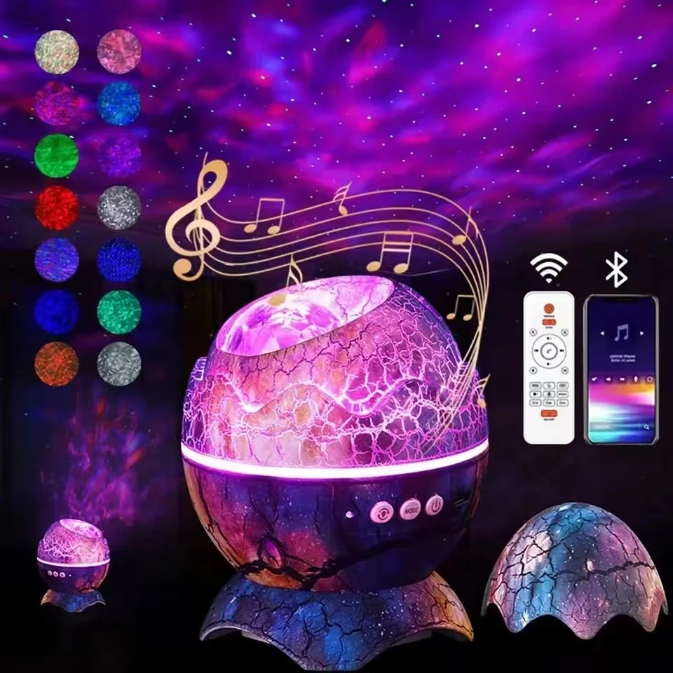 LED Night Light Crack Dinosaur Egg Starry Sky Projection Light Lamps Bluetooth Music Nebula Projector Christmas Children\'s Gift