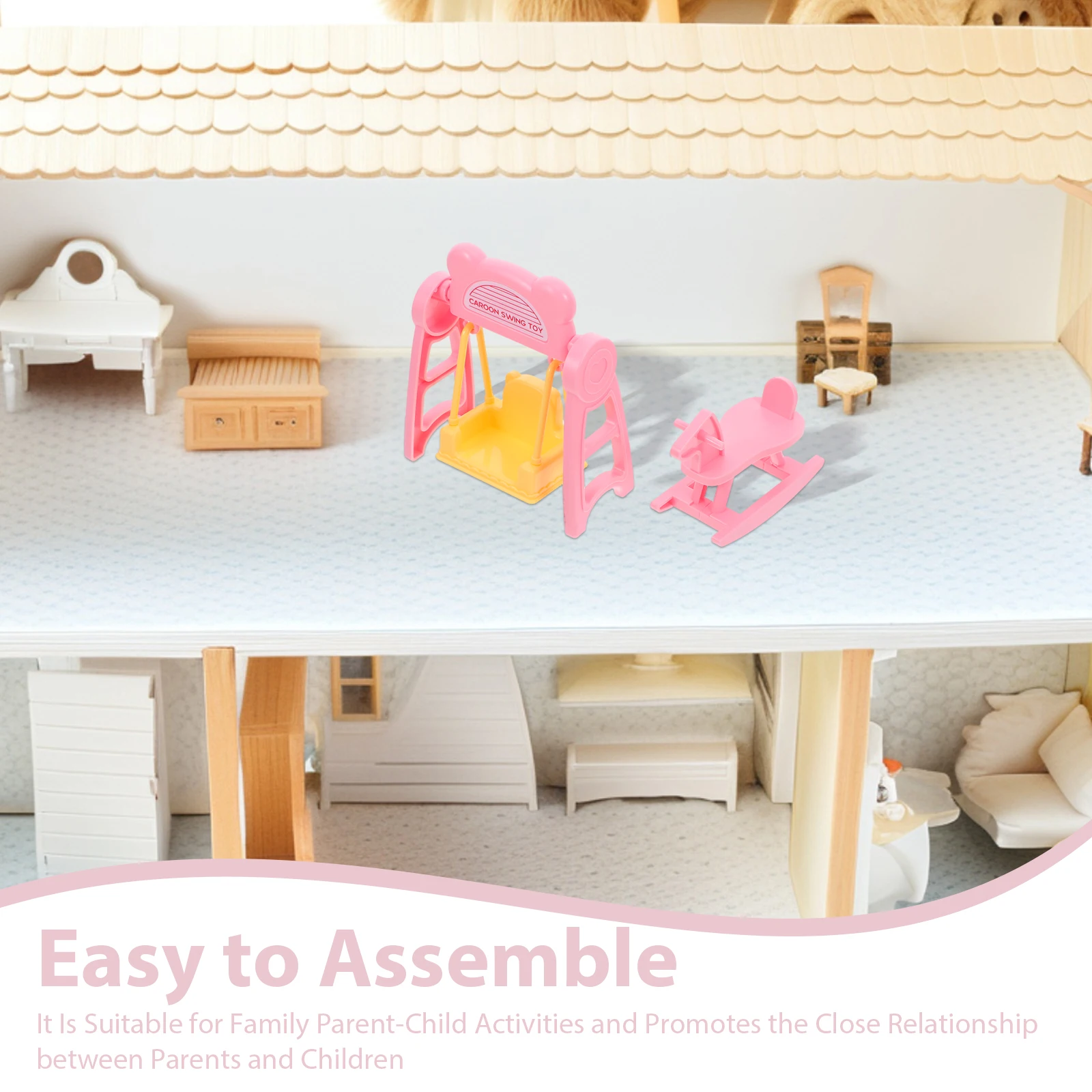 2 ensembles de meubles miniatures pour maison de poupée, accessoires pour enfants, jeu de simulation, cheval à bascule pour enfants, jeu de rôle intérieur et extérieur