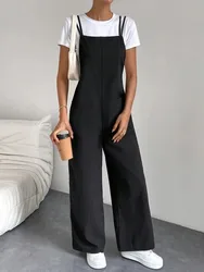 European and American Suspender Jumpsuit Women's 2024 Summer New Fashion Casual Solid Long Wide Leg Women Overalls Jumpsuit