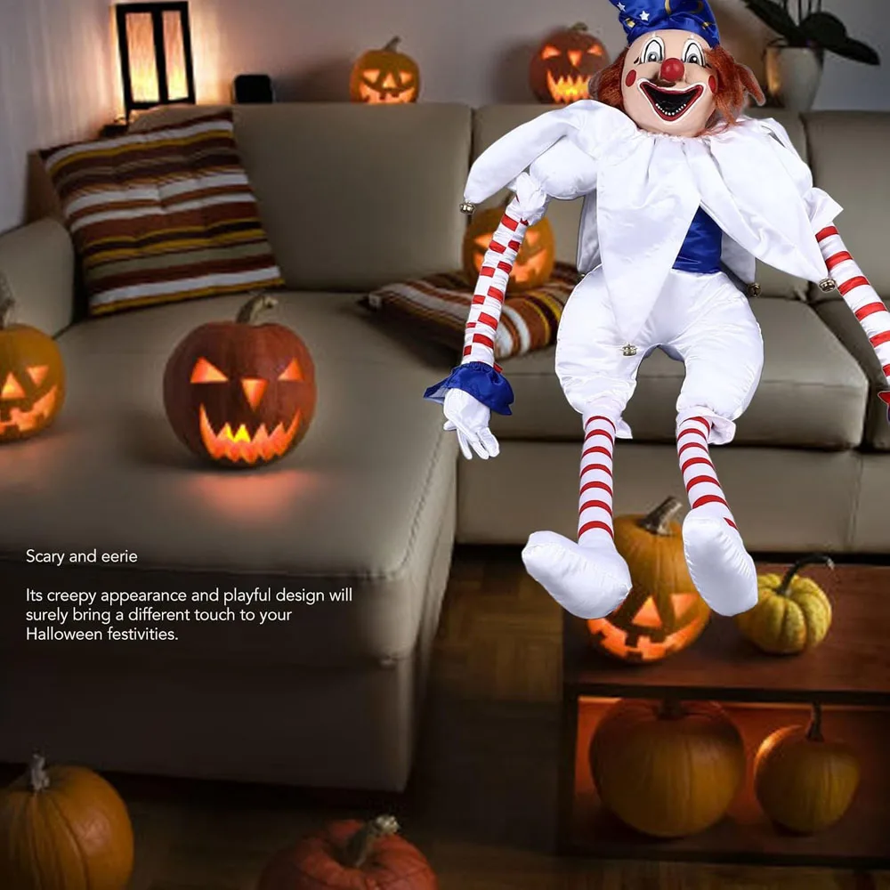 39 Inch Clown Doll Halloween Eerie Decoration,Smiling Clown Figurine,Hanging Feet And Hands,Props Halloween Ornaments