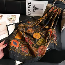 70X70cm Square Silk Scarf for Women Satin Hijab Handkerchief Printed Female Square Head Bandana Small Silk Hair Band Scarf Bag