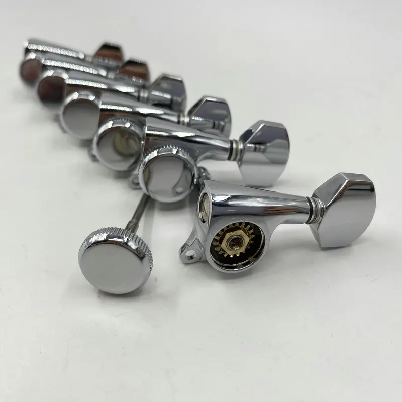 

10MM Guitar Machine Heads Locked Chrome Color One Set 6 Pieces Acoustic&Electric Guitar Tuner Keys for L3R3+6 Inline Right Left