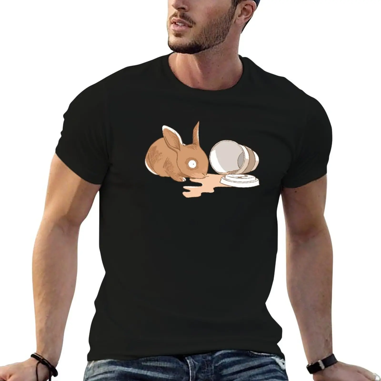 Camiseta Coffy Rabbit para hombre, camisetas estampadas para hombre, camisetas para hombre, camiseta suave de algodón