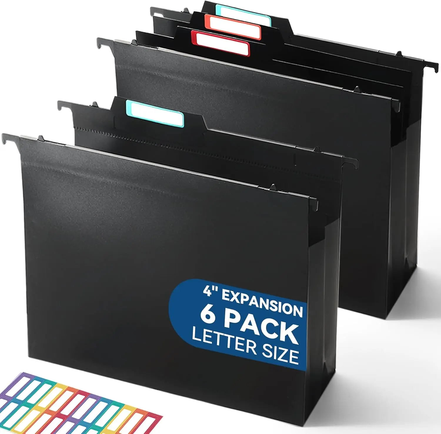 

High-Capacity Hanging File Folders, 4" Expansion for Bulky Documents, Side-Sealed Pockets, Letter Size with Dividers, 6-Pack