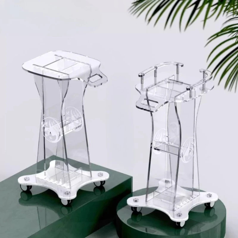 Acrylic Dep Aquashine Trolley, Large Capacity Beauty Instrument Cart with Guardrail, Transparent Mobile Storage for Salon & Spa