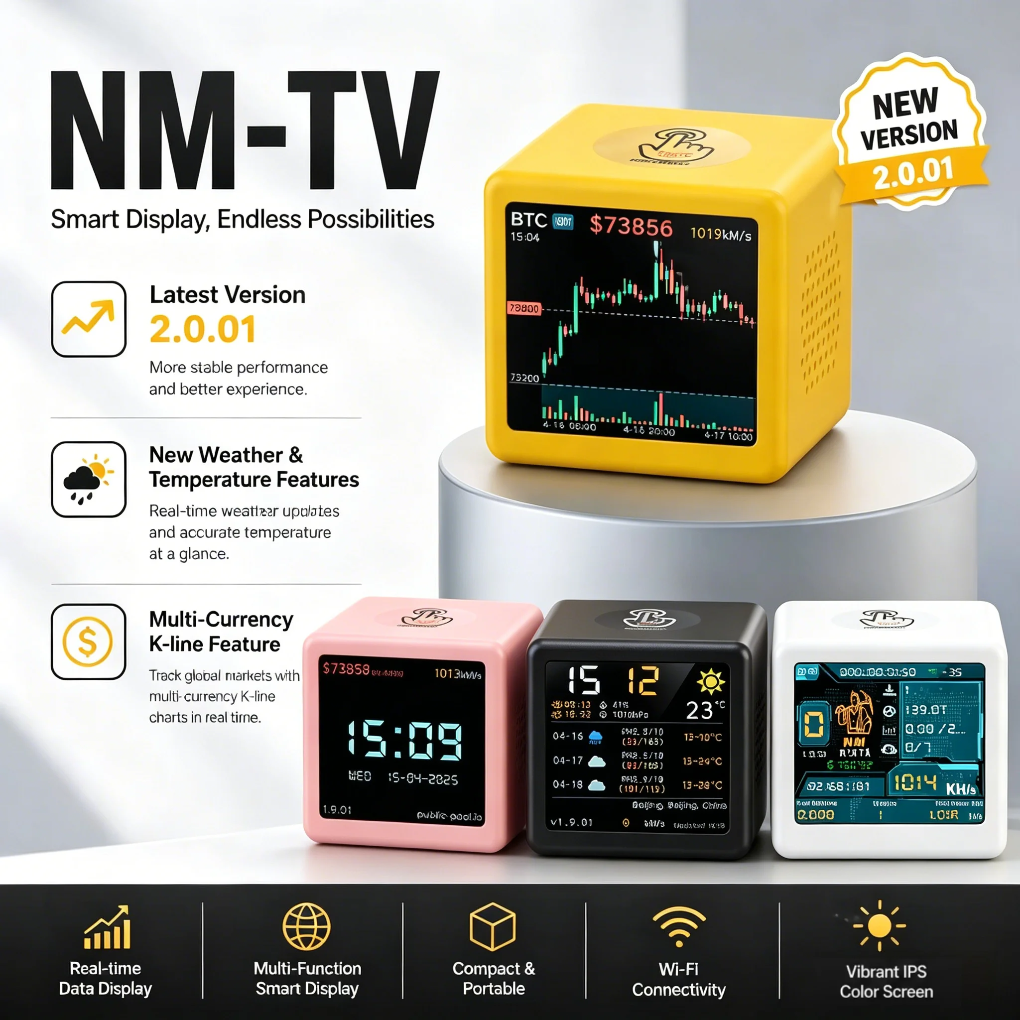 Lower Power Consumption NM-TV Hashrate1061KH/s ESP32 BTC Solo Lottery Miner for computer nerd gift home silent Desktop Clock