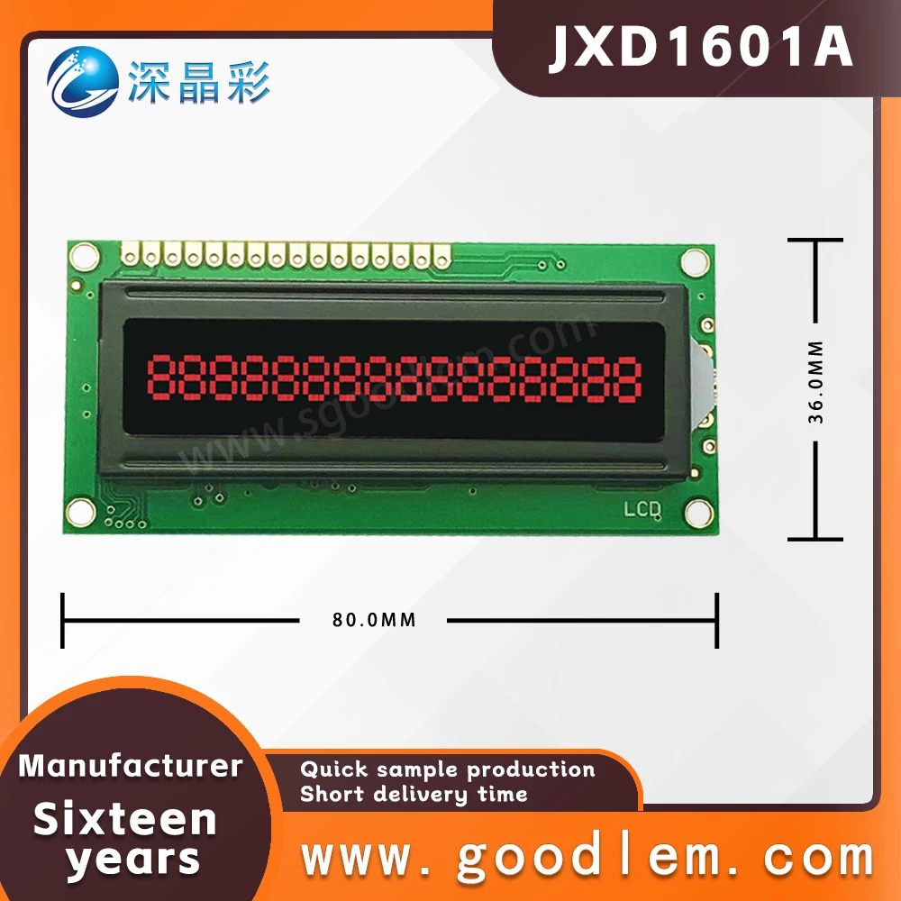 Groothandel Verkoop Karakter Type Lcd Display Module Jxd1601a Va Rood Lettertype 16X1 Rooster Klein Scherm Led Backlight