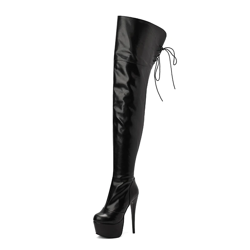 Lasyarrow Sexy Fetish Shoes Over The Punk Knee 15CM Ultra High Heel Stripper Platform Long Boots Women Pole Dance Gothic Strappy