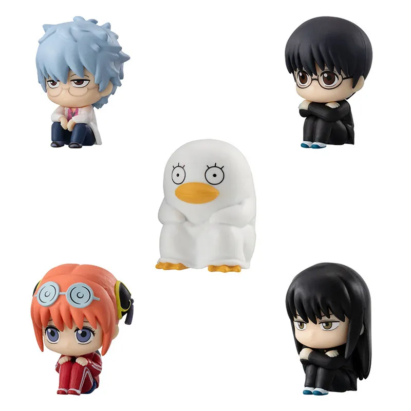Bandai Gintama Mini Figure Set Kagura Katsura Kotarou Sitting Pose Anime Character Desktop Ornament Collectible Toy