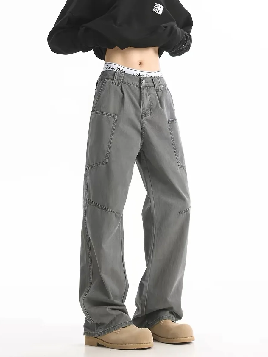 

Retro Waed Loose Straight Leg Work Trousers Outdoor Casual Long Pants Spring Summer Seasonal Functional Commuter Dowear