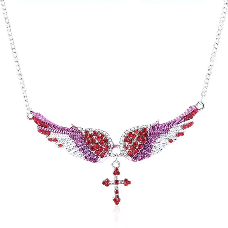 Angel Wings Cross Pendants Necklaces Shell Hard Vintage Charm Crystal Jewelry for Women Bridal Wedding Y2k Accessories Gift