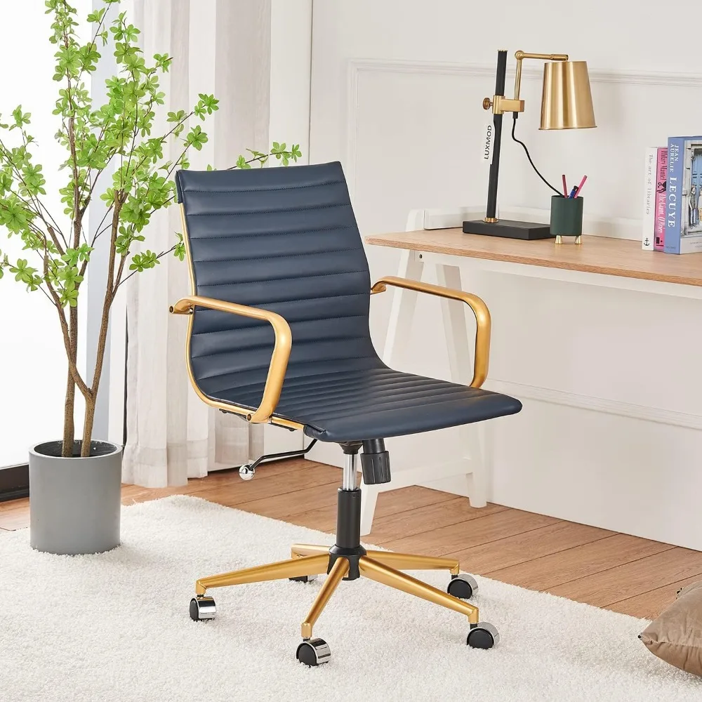 

COROCC Office Desk Chair Modern Conference Room Task Chairs Leather Computer Swivel Excutive Ribbed Ergonomic Rolling Gold Desk