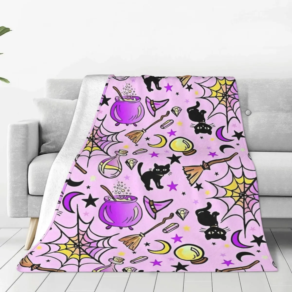 Halloween Witchy Witch Blanket Cover Gothic Ghost Flannel Throw Blankets Bedroom Sofa Decoration Ultra-Soft Warm Bedspreads