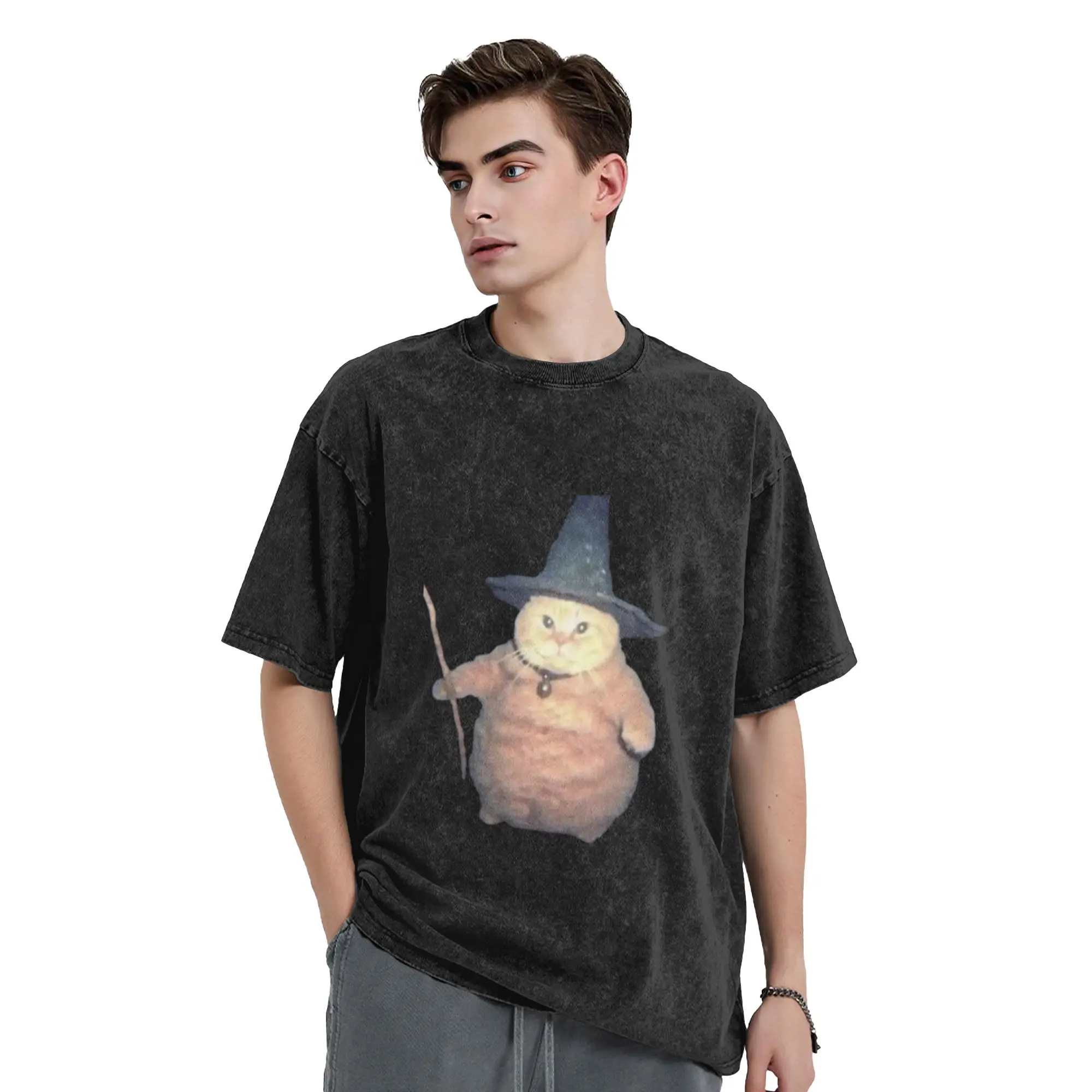 Wizard cat meme Unique Cool A T-Shirt Oversized Short Sleeve Men's Women's Cotton Tees Tops