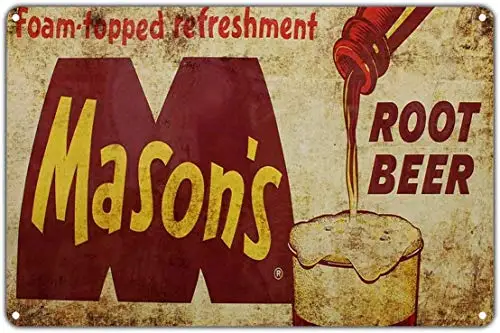 Mason's Foam Topped Refreshment Root Beer 8x12 Vintage Tin Sign Wall Decor Retro Metal Sign
