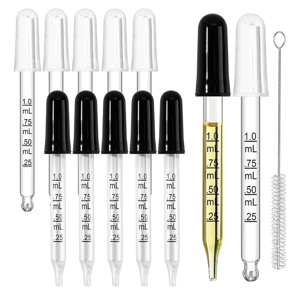 

10Pcs Eye Dropper with Durable Rubber Head, 1Ml Glass Dropper, Liquid Droppers for Oils, Precise Pipette Droppers