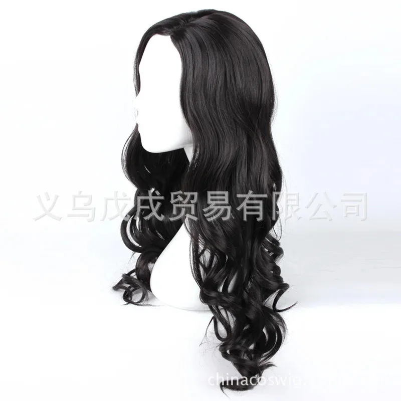 

2025 12 Cosplay Anime Wig Wonder Woman Diana Prince Black Big Wave Bangs Long Curly Hair