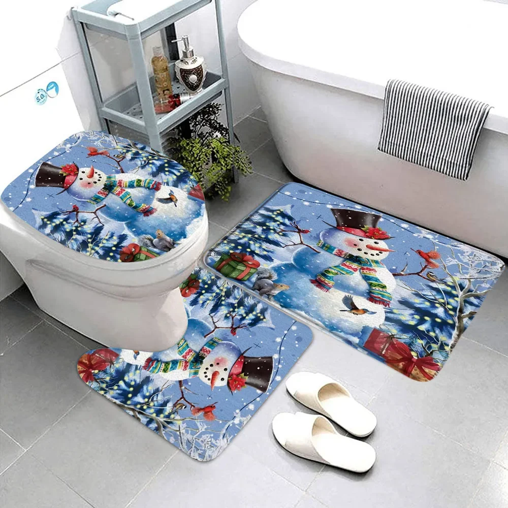 

Merry Christmas Red Floral Botanical Leaf Bath Mat Christmas Holiday Doormat Bathroom Rugs Toilet Mats Bathroom Decoration